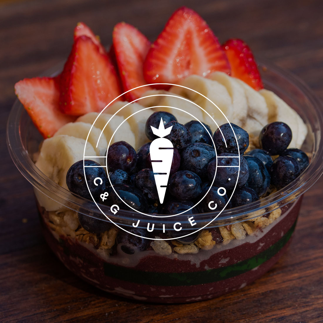 C&G logo over acai bowl